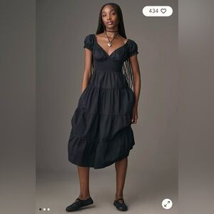 Chic Black Tiered Midi Dress